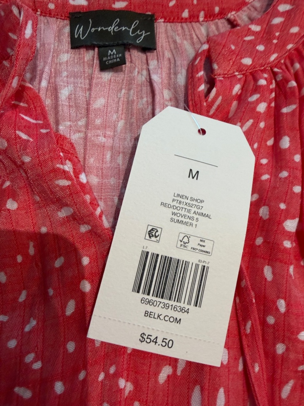 Wonderly Coral Red Dot Peasant Blouse - Picture 2 of 2